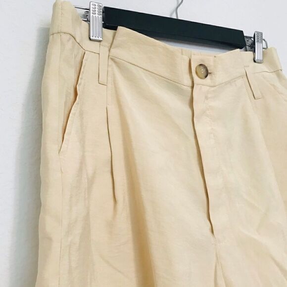 New! Zara Bohemian Pleated Extra High Waisted Bermuda Ivory Shorts - Picture 6 of 10